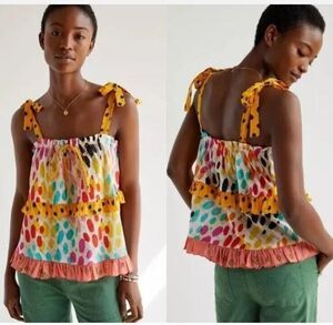 Anthropologie Conditions Apply Ruffled Tie-Strap Cami Medium MSRP $128